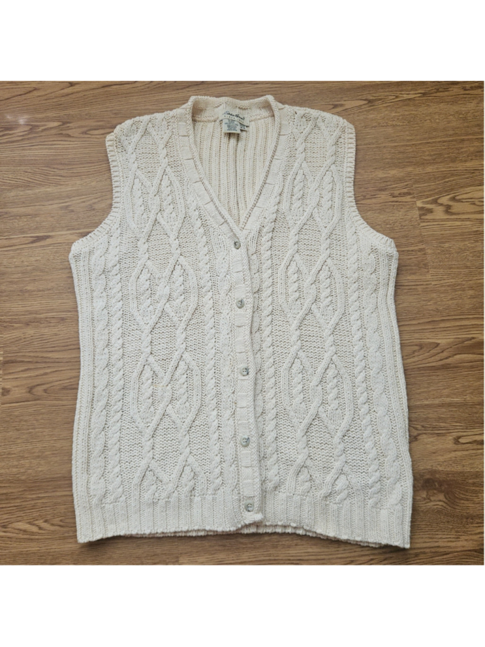VTG Eddie Bauer Cableknit Sleeveless Coastal Cardigan Cotton Minimalist Medium